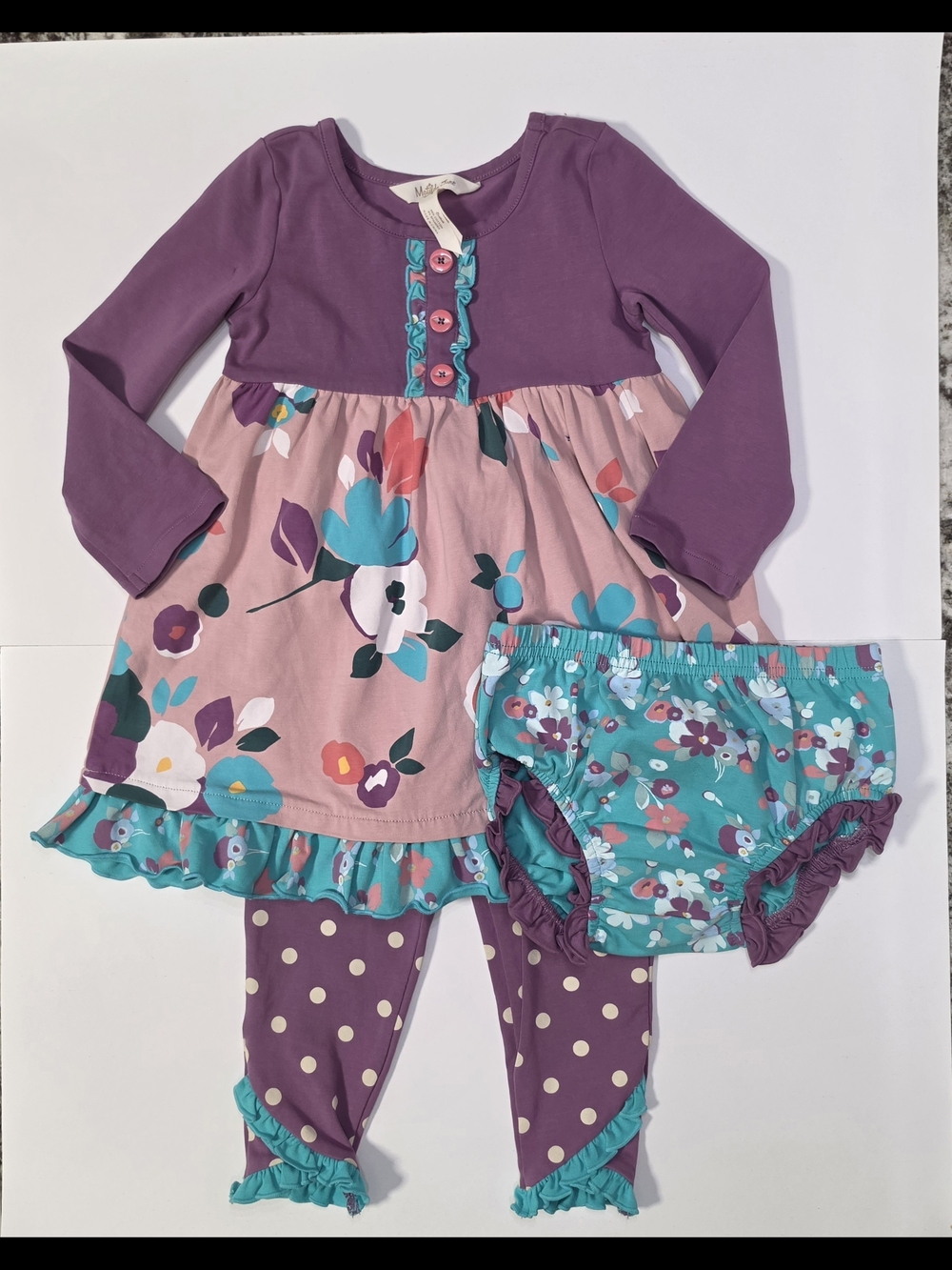 Matilda Jane 18-24 Months Floral Dress Set With Matching Diaper Cover And Pants
